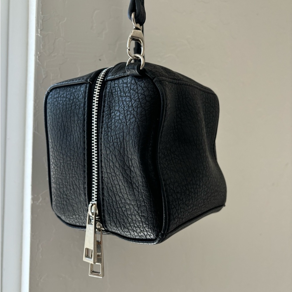 Black Faux Leather Crossbody Cube Bag Purse